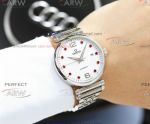Perfect Replica Omega Deville White Dial Smooth Bezel Ruby Markers Watch